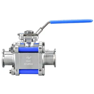 Sanitary three-piraso square non-retention ball valve
