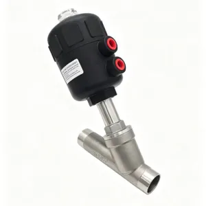Welded angle seat valve plastic head