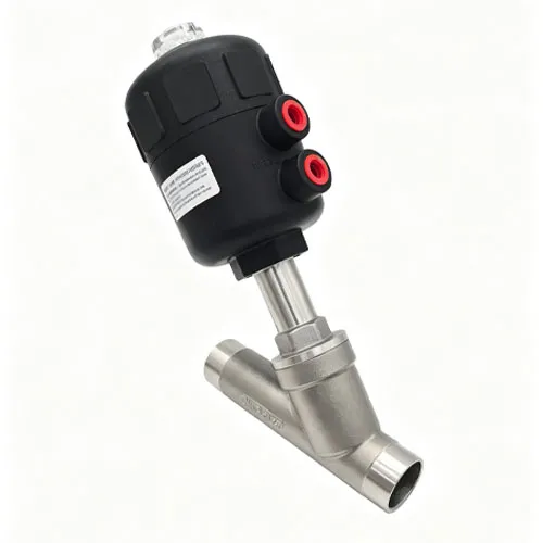 Welded angle seat valve plastic head