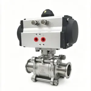 Food grade pneumatic three-piece ball valve for beverage pipeline