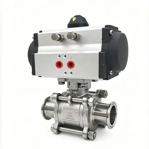 Food grade pneumatic three-piece ball valve for beverage pipeline