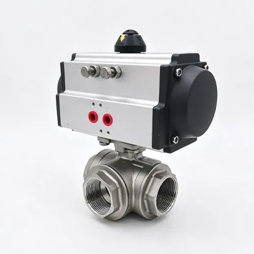 Pneumatic three-way threaded ball valve