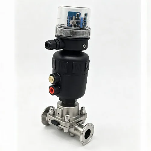 Hygienic tri-clamp diaphragm valve with feedback actuator