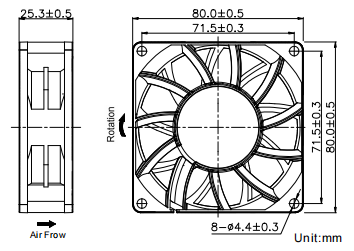 EC series Boosting Fan 80*80*25mm
