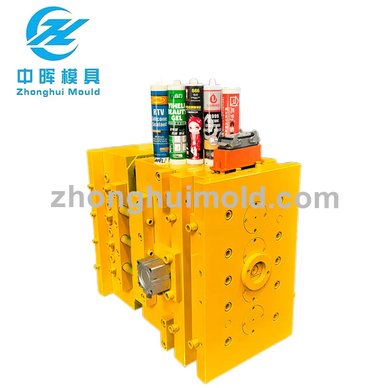 PP Plastic Construction Sealant Cartridge Injection Mould, 4 Cavity Silicone Glue Tube Mold For Glue Bottle Manufacturing