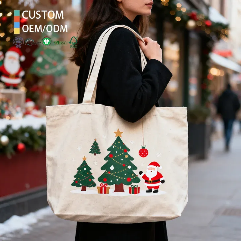 Wholesale Eco Friendly High-Quality Cheap Large Capacity Christmas Cotton Canvas Tote Bag