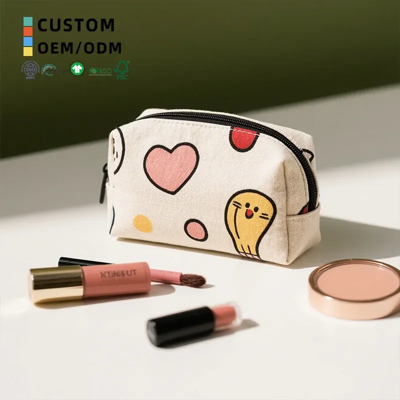 Reusable Small Makeup Bag Cloth Cosmetic Case Travel Organizer Cotton Toiletry Pouch Washable Eco Beauty Bag with Logo