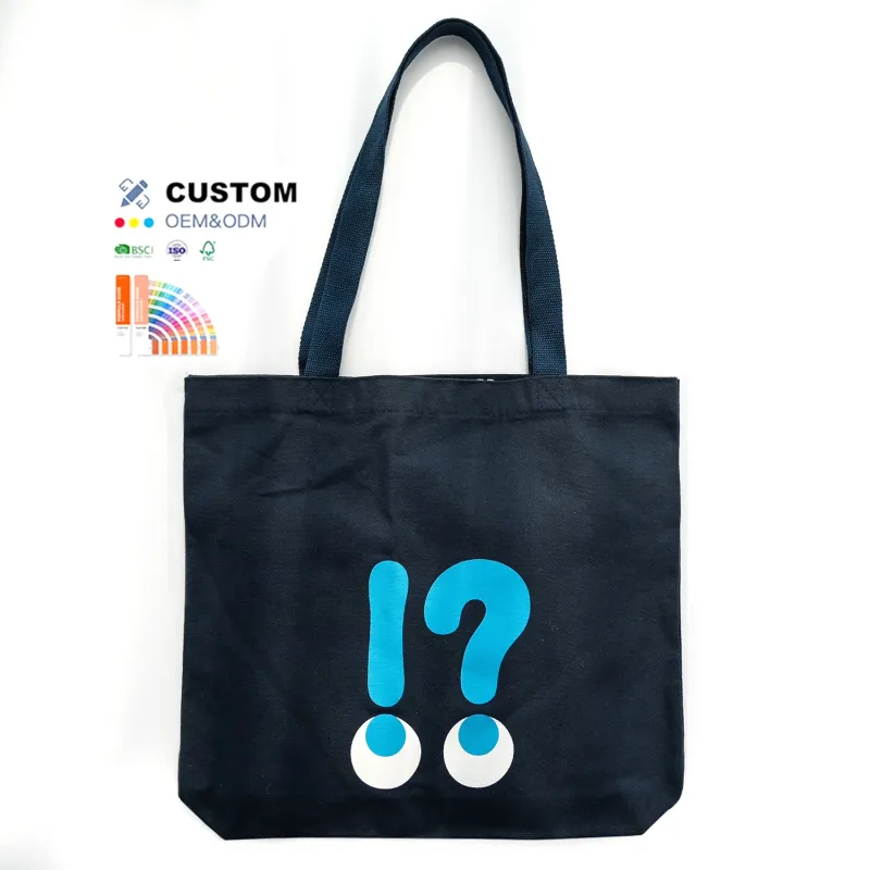 Hot Sale Cotton Canvas Bags Custom Women Reusable Dark Blue Cheap Custom Luxury Shopping Bags for Small Business Promotional