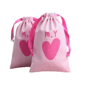 HANSUN pink Canvas Cotton Drawstring Bag Custom logo Print Drawstring Gourd Storage Cotton Bags with Drawstring