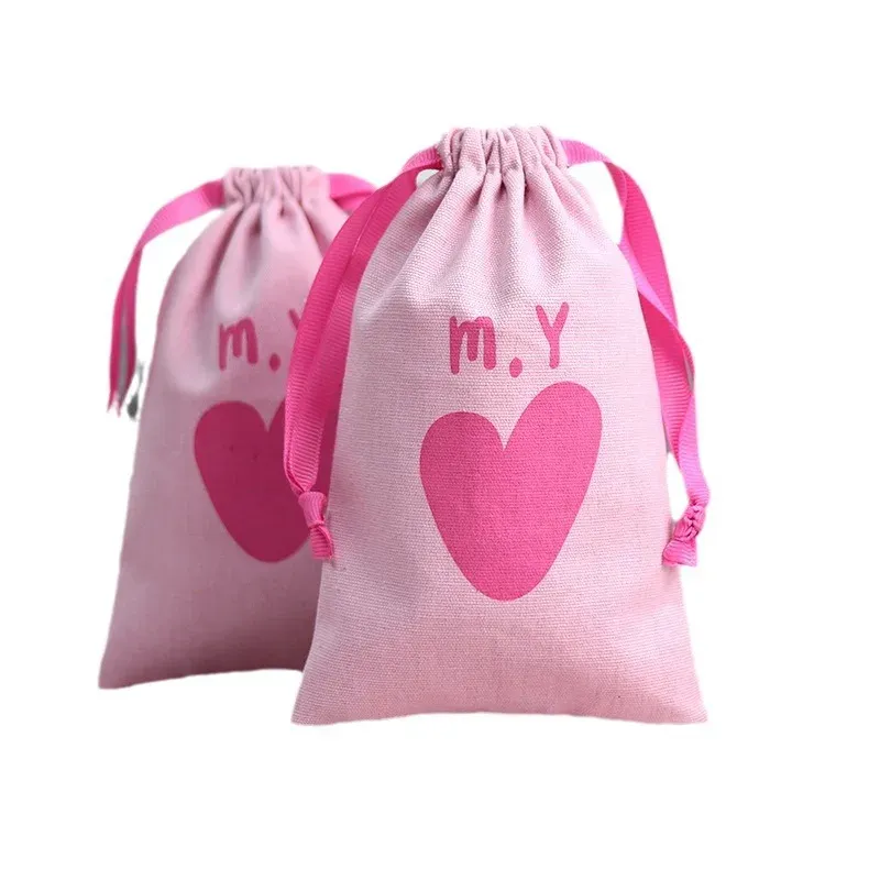 HANSUN pink Canvas Cotton Drawstring Bag Custom logo Print Drawstring Gourd Storage Cotton Bags with Drawstring