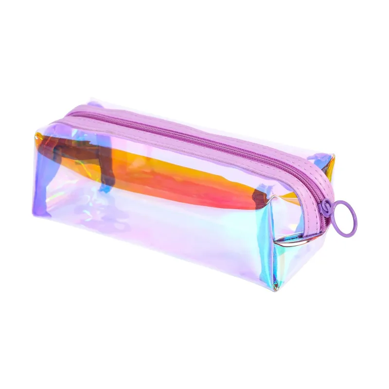 Manufacturer Wholesale Clear Holographic Cosmetic Pouch Iridescent Transparent Ladies Zipper Pvc Multifunctional Makeup Bag