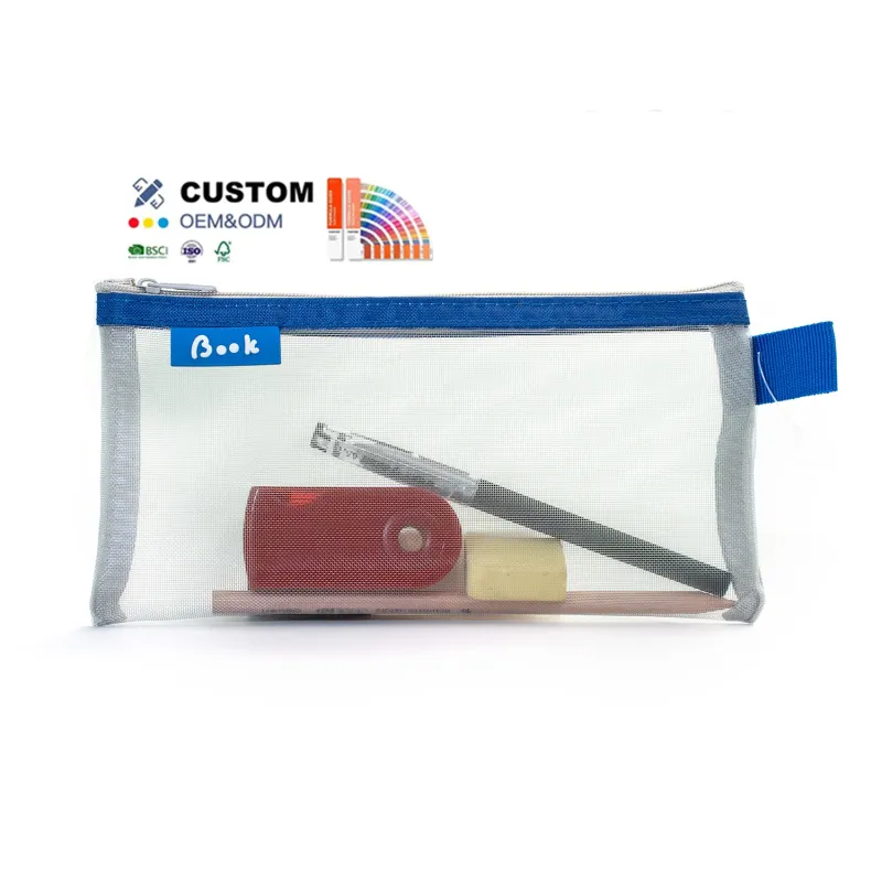 Hot Sale Mesh Kids Pencil Pouch Fashion Net Cosmetic Bag Sublimation Pencil Case for Custom Logo & Letter Pattern