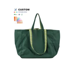 Wholesale Double Handle Blank Over Large Size Green Canvas Shopping Tote Bag with Custom Printed logo