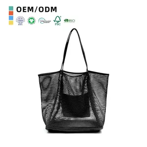 Custom logo Foldable Mesh Colorful Durable Shopping Handbag Eco Friendly Shoulder Beach Tote Bag Large Handbags for Women
