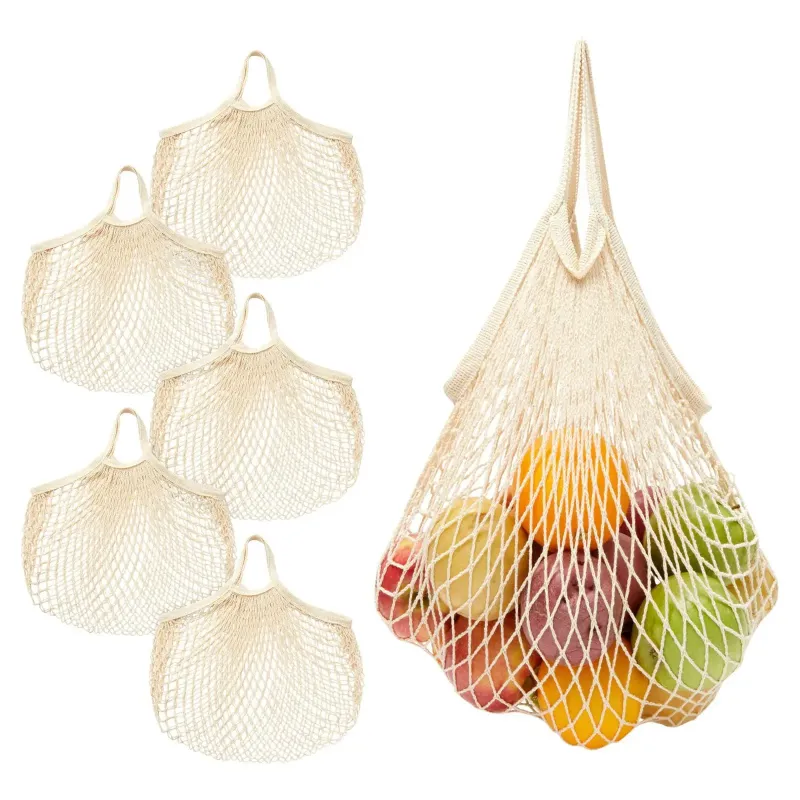 Wholesale Eco Friendly Reusable Fruit Vegetable Grocery Tote Packing Bag Cotton Mesh Shopping Bags With Handles