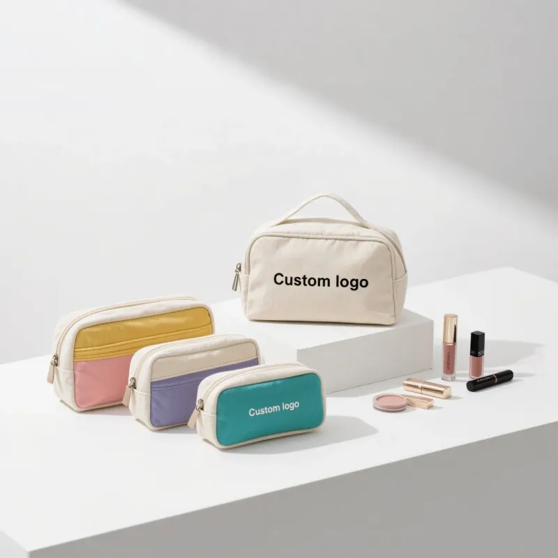 Promotional Custom Logo Print Washable Makeup Pouch Cotton Canvas Reusable Make up Cosmetic Bags With Zipper