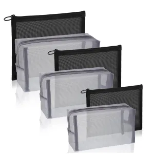 Wholesale Transparent Nylon Waterproof Large Small Cosmetic Stationery Pouches Custom Mesh Bag With Logo Makeup Travel