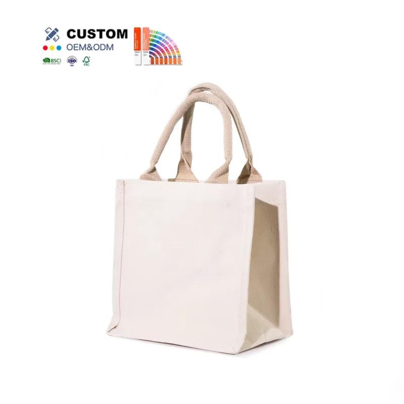 Custom Printed logo Organic Cotton Rope Blank Beach Tote Bag for Women