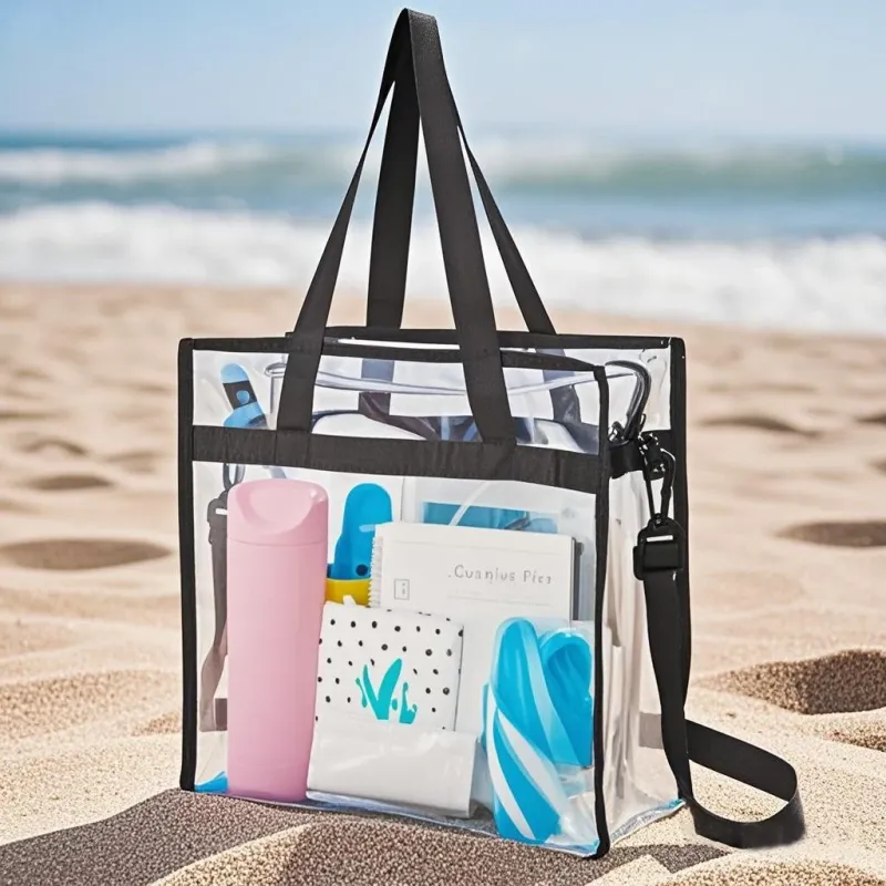 HANSUN Clear PVC Laser Tote Handle Bag Waterproof Pvc Tote Shopping Bag with Custom Printed Logo