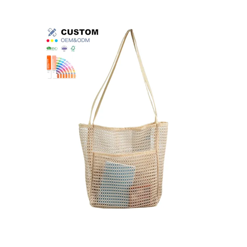 Wholesale extra Large Mesh Shoulder Beach Bags for Women with Front Pocket