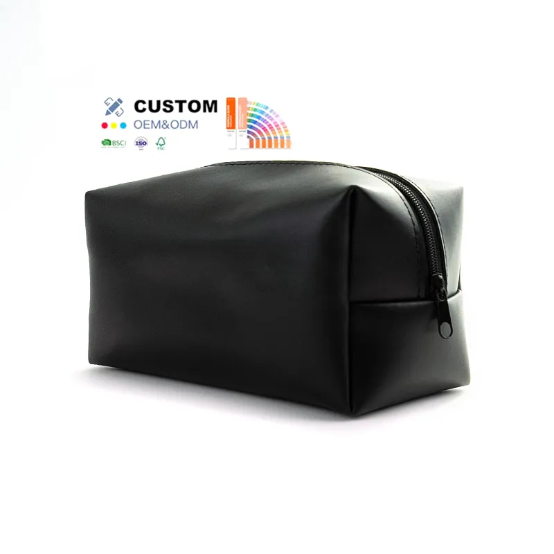 Custom Logo Pu Cosmetic Storage Bag Waterproof Portable Black Leather Women Zipper Makeup Brushes Pu Bag for Toiletry Travel