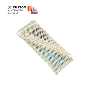 Customized Makeup Bag School Students Clear Glasses Storage Box Girls Cream Color Cute Mini Pencil Case With Zipper