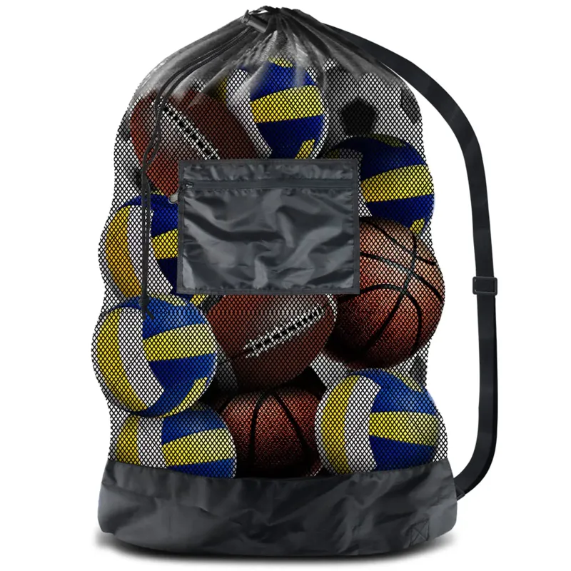 Custom Heavy Duty Drawstring Mesh Tote Bag Swimming Gear Basketball Soccer Volleyball Sports Mesh Bag With Shoulder Strap