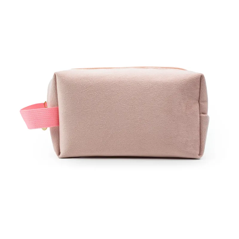Custom Plush Large Pink Makeup Bag Recyclable Portable Storage Toiletry Bag Waterproof Zipper Fabric Cosmetic Bag With Handle