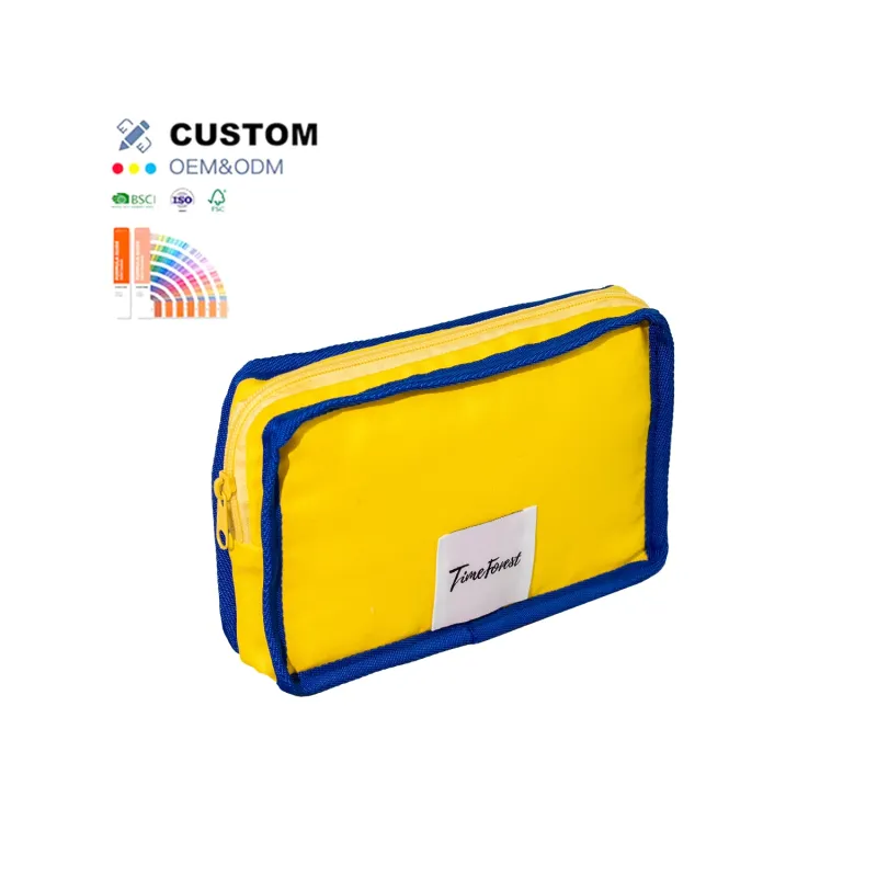 Custom logo Portable Yellow Travel Women Cotton Makeup Bag with Zipper