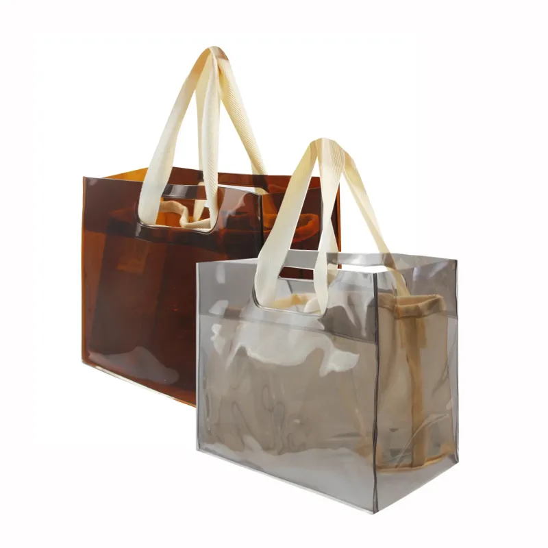 Custom Luxury Waterproof Pvc Tote Bag Beach Cosmetic Shopping Gift 2pcs in 1 Set Handbags Fashion Jelly Bag for Women