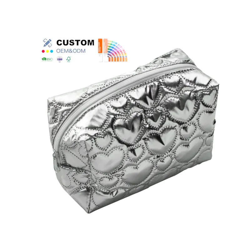 Custom Waterproof Wash Bag Women Quilted Cosmetics Pouch Canvas Makeup Bag for Travel and Daily Use