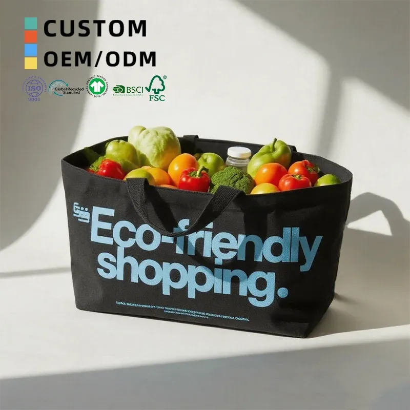 Reusable Black Canvas Tote Bag Printed Logo Grocery Cotton Custom Eco Friendly Shopping Durable Large for Shopping