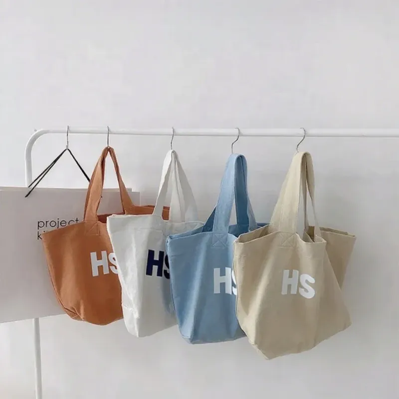 Custom logo Fashion Recyclable Heavy Large Canvas Tote Bags High Quality with Pockets