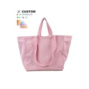 Wholesale Double Handle Heavy Duty extra Large pink Cotton Bag Canvas Shopping Tote Bags with Custom Printed logo