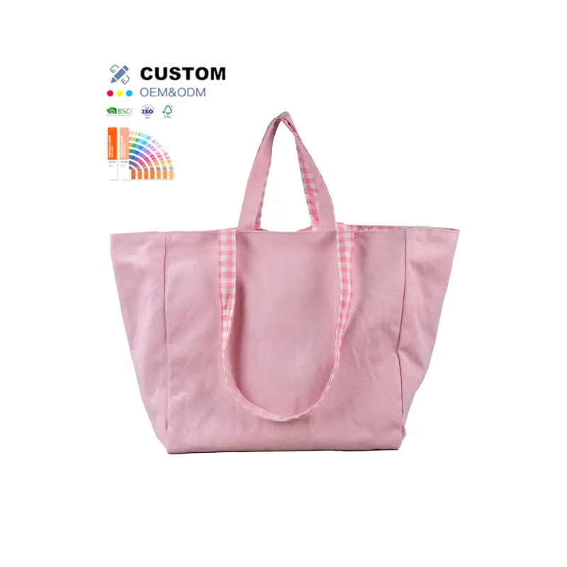 Wholesale Double Handle Heavy Duty extra Large pink Cotton Bag Canvas Shopping Tote Bags with Custom Printed logo