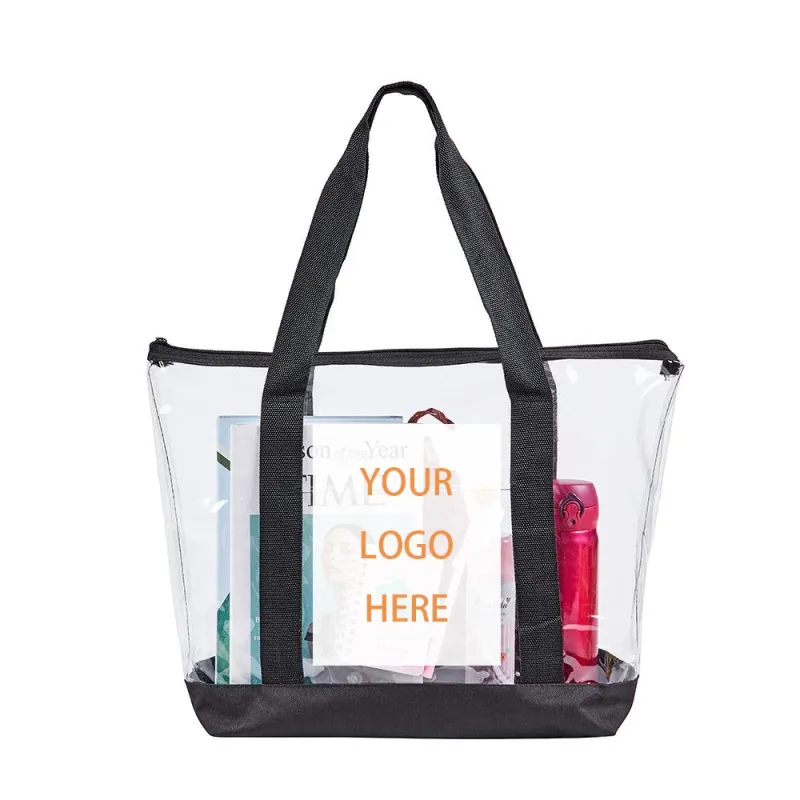 HANSUN Customized Waterproof Transparent Clear PVC Travel Beach Bag Cosmetic Bag with Letter Pattern