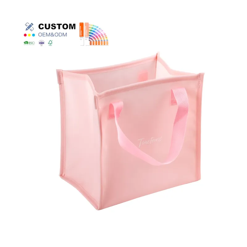 Timeforest Custom Printed logo Reusable Plastic Recycled pink clear Beach Pvc Tote Bags for Women