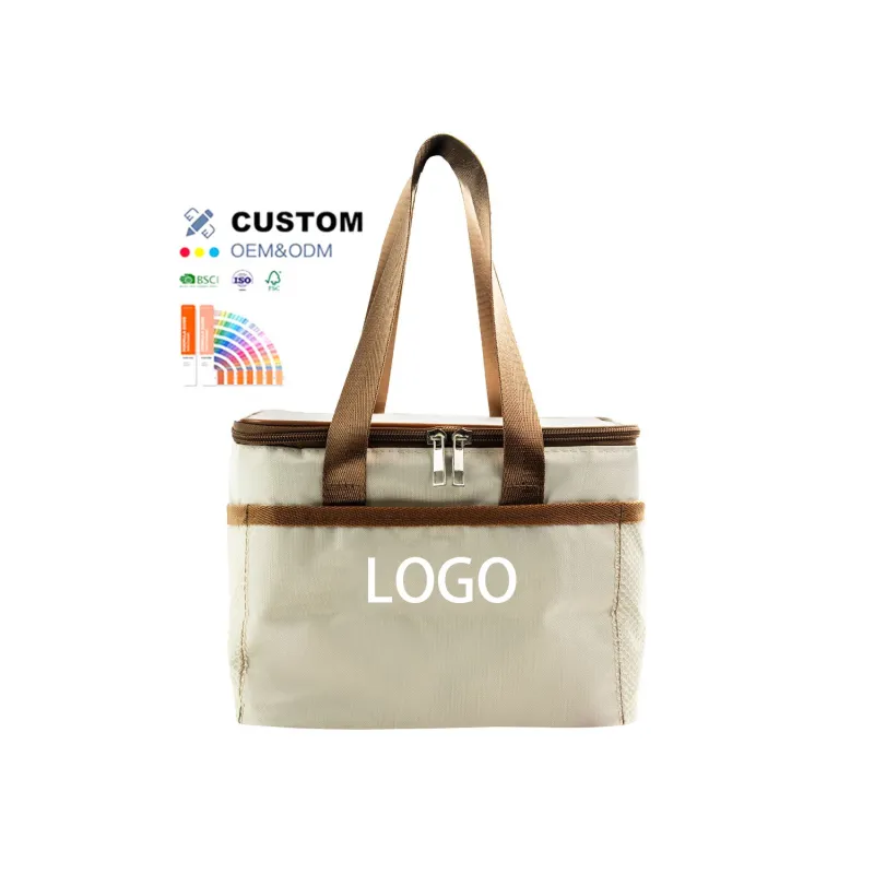 Custom Bento Lunch Tote Bag Men Women Beige Picnic Travel Work Waterproof Large Insulated Lunch Box Bag Cooler Tote for Adults