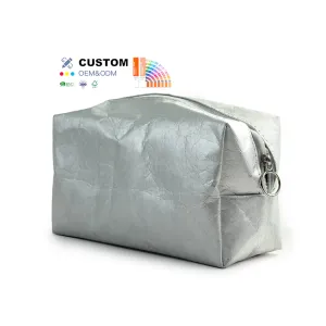 Custom Makeup Bag Recycled Tyvek Silver Cosmetic Tote Bags Travel Toiletry Wholesale Waterproof With Size Logo Colour Options