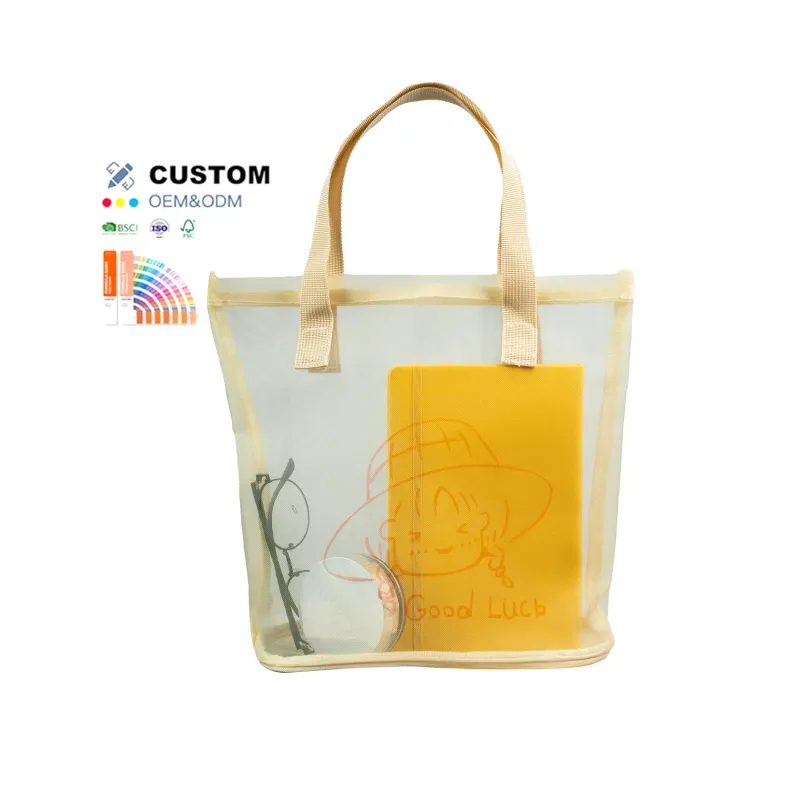 Custom Cute Girl Purse Handbag Maiden Summer Swimming Beach Mesh Outdoors Cosmetic Storage Nylon Mesh Shopping Bags for Women