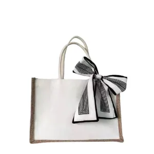 Hot Selling Custom Bolsas De Yute Letter Pattern Natural Burlap Linen Jute Tote Bag White for Promotion Gift Wedding Shopping