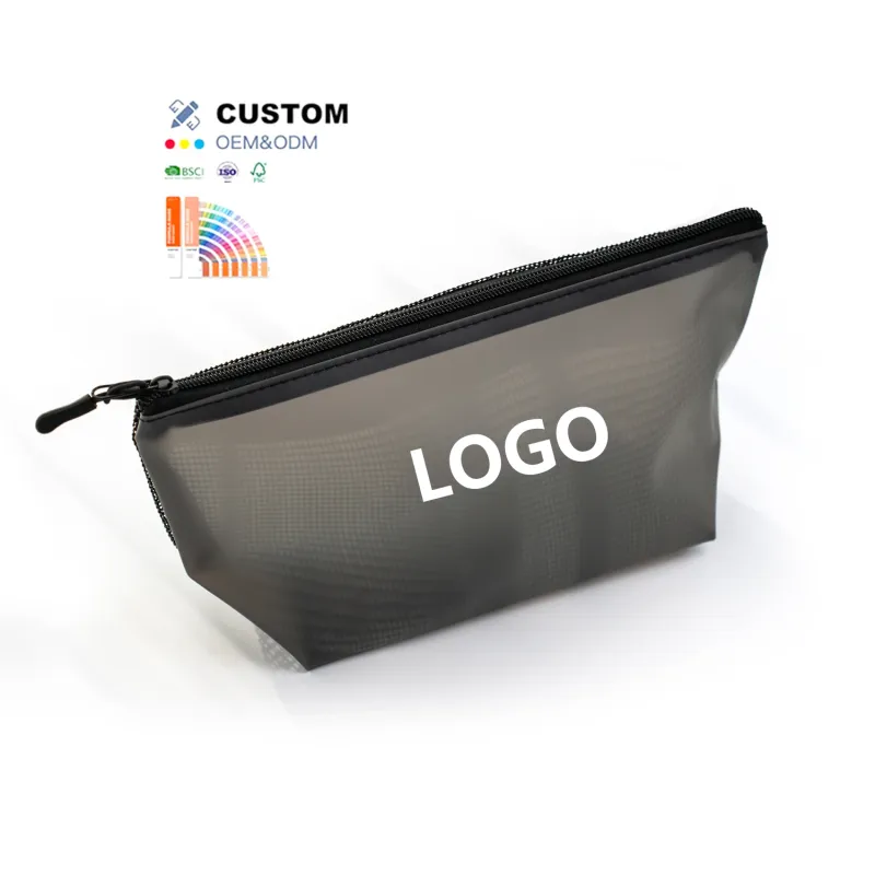 Korean Transparent Organizer Fashion Black PVC Cosmetic Makeup Bag with Custom logo Print