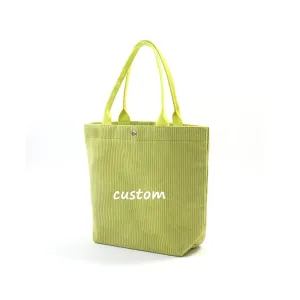 Customize Corduroy Craft Fabric Tote Bag Personalized Girls Famous Brands Book Tote Bag Shopper Bag Corduroy with Inner Pocket