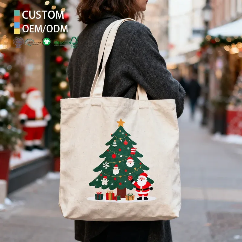 High-quality Personalized Custom Christmas Eco-friendly Large Capacity Canvas Tote Bags for Daily