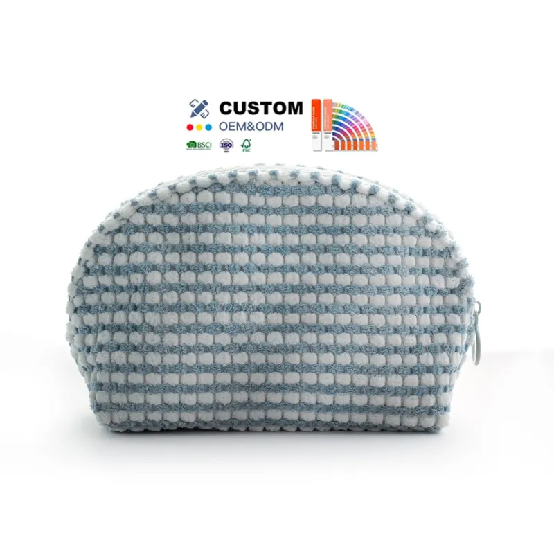 Custom Recycled Chic Portable Cosmetic Toiletry Kits Case Zipper Fashionable Letter Two-Tone Plush Travel Makeup Brush Bag