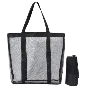 Custom Durable Beach Mesh Tote Bag Simply Lightweight Shopping Groceries Weekend Makeup Sports Gym Swimming Pool Travel Tote Bag