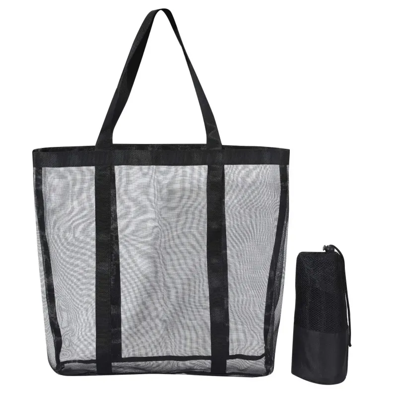 Custom Durable Beach Mesh Tote Bag Simply Lightweight Shopping Groceries Weekend Makeup Sports Gym Swimming Pool Travel Tote Bag