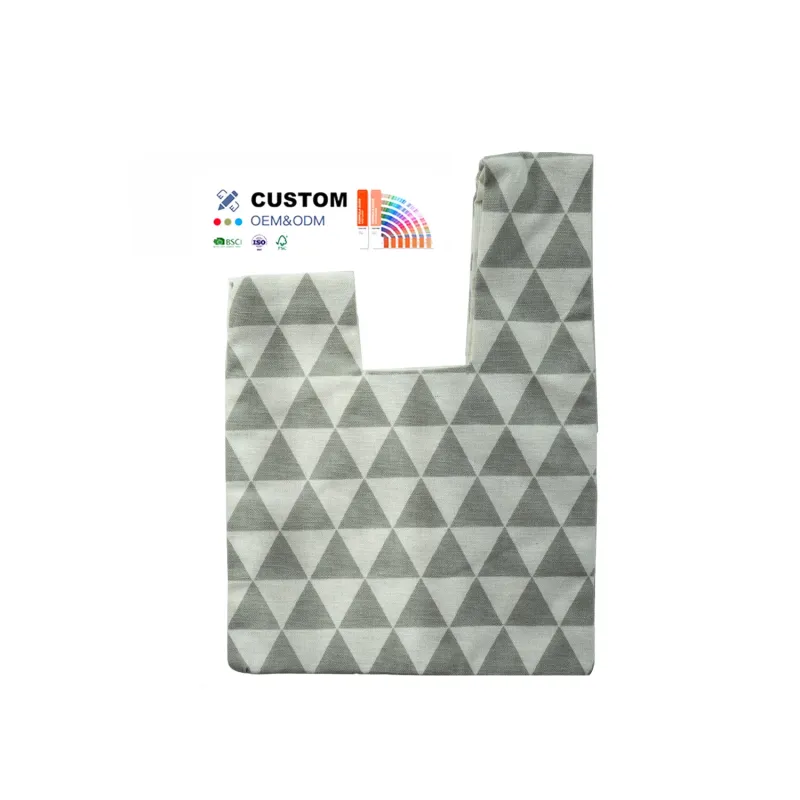 Custom Cotton Hemp Handbag Geometric Shape Pattern Design Women Fashion Portable Cotton Wrist Bag for Shopping Daylife