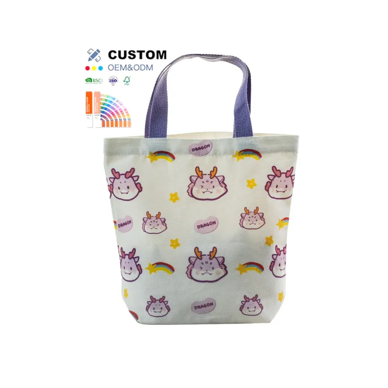 Wholesale Canvas Cotton Tote Shopping Bag Plain Printed Design Fashion Style Custom Logo Polyester Gift Bag With Zipper Closure