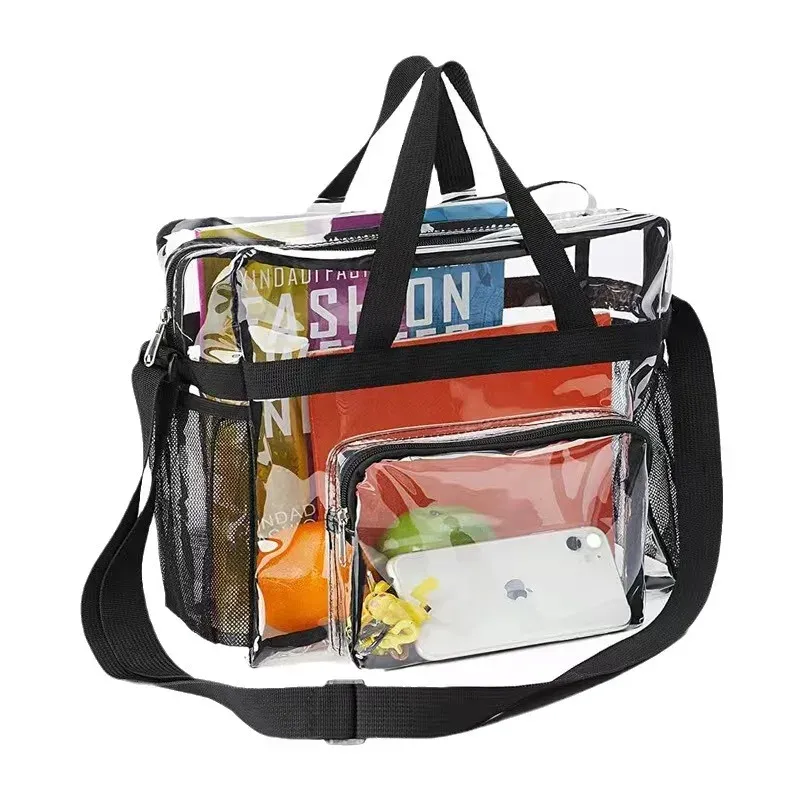 Wholesale Black 12*6*12in 30S Large PVC Clear Tote Bag with Reinforced Straps for Work and Sporting Events